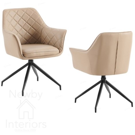 Azure - 2x Mink PU Leather Swivel Dining Chairs with Black Metal Legs