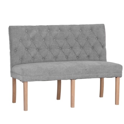 Button Back Bench Collection - Grey Fabric - 1.2m Dining Bench with Back - Oak Legs