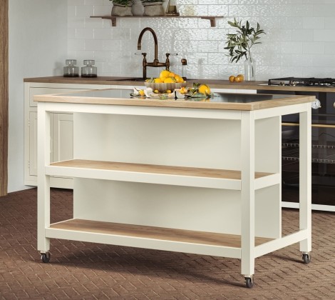 Kitchen Island - Cream Painted - Rectangular - Open with Breakfast Bar