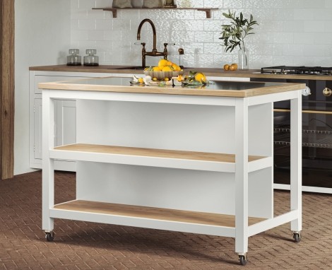 Kitchen Island - White Painted - Rectangular - Open with Breakfast Bar