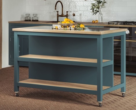 Kitchen Island - Blue Painted - Rectangular - Open with Breakfast Bar