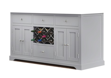 Kitchen Island Base Only (NO TOP) Grey Painted - 2 Cupboard 4 Drawer With Wine Racks