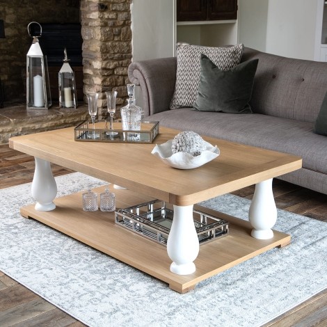 Cornwall - White Painted and Chunk Oak - Rectangular - Coffee Table with Shelf