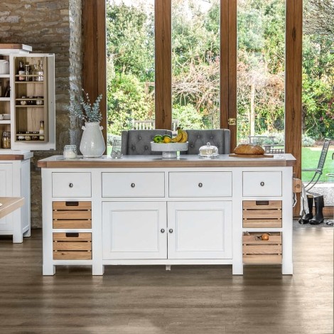 Cornwall - White Painted and Chunk Oak - 4 Drawer 2 Door - Large Kitchen Island