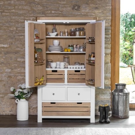 Cornwall - White Painted and Chunk Oak - Double Larder Unit