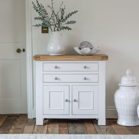 Cornwall - White Painted and Chunk Oak - 2 Door 2 Drawer - Small Sideboard