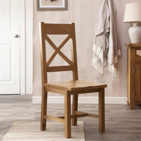 Pair Of -  Colton Medium Oak -  Cross Back Chairs - Wooden Seat 
