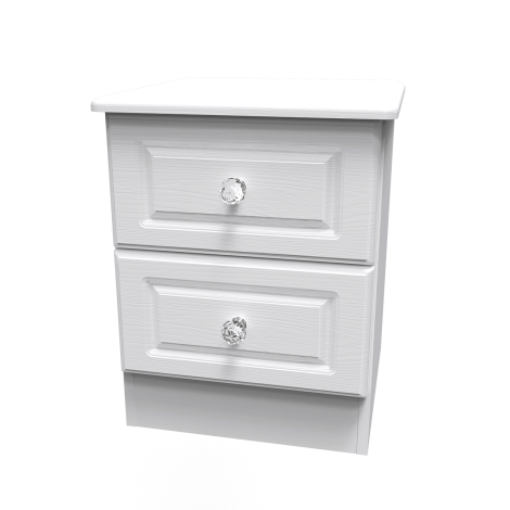 Crystal - 2 Drawer - Bedside Cabinet - White Ash Finish