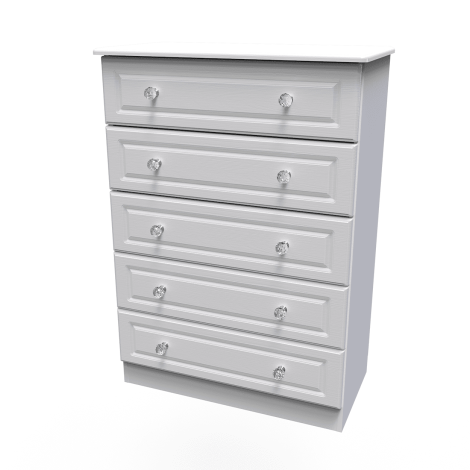 Crystal - Wide - Chest of 5 Drawers - White Ash Finish