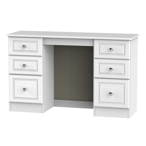 Crystal - Kneehole - Double Pedestal Dressing Table / Vanity Table / Desk - White Ash Finish