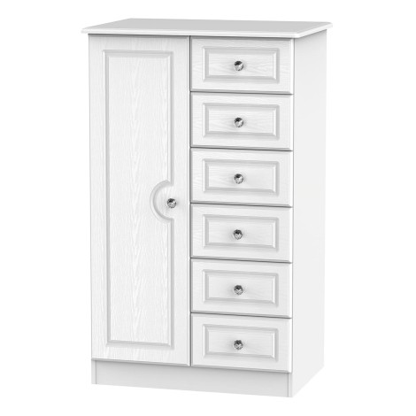 Crystal - 1 Door 6 Drawer - Childs Wardrobe - White Ash Finish