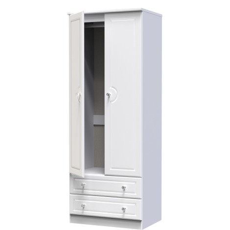 Crystal - 2 Door 2 Drawer - Double - Mirrored Wardrobe - White Ash Finish