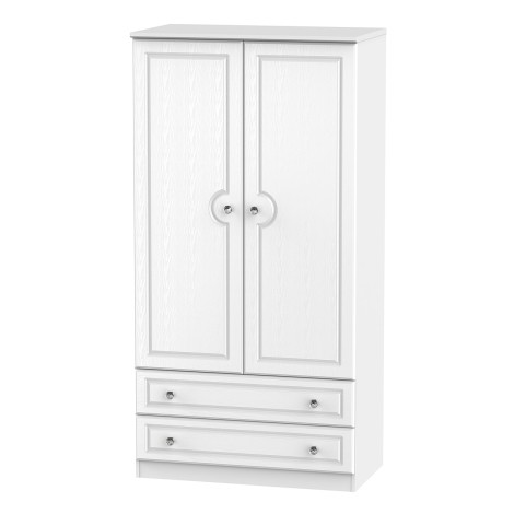 Crystal - 2 Door 2 Drawer - Plain Wardrobe - White Ash Finish