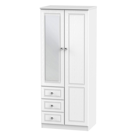 Crystal - 2 Door 3 Drawer - Mirrored Wardrobe - White Ash Finish