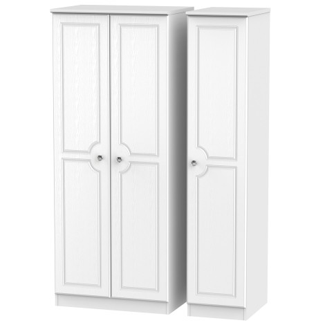 Crystal - 3 Door - Triple - Plain Wardrobe - White Ash Finish