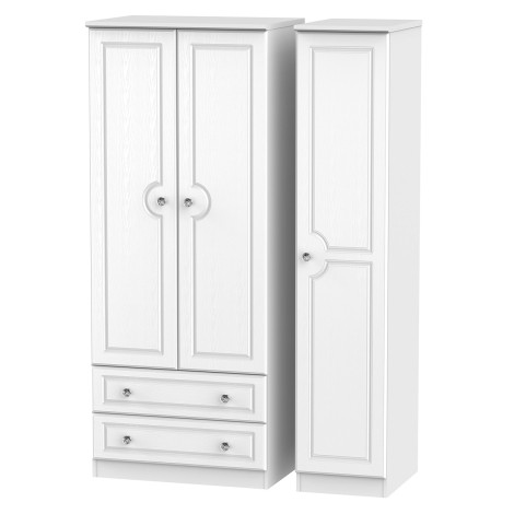 Crystal - 3 Door 2 Drawer - Triple - Plain Wardrobe - White Ash Finish