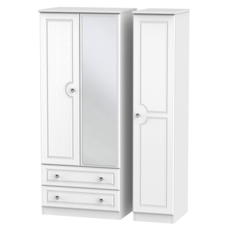 Crystal - 3 Door 2 Drawer - Triple - Mirrored Wardrobe - White Ash Finish