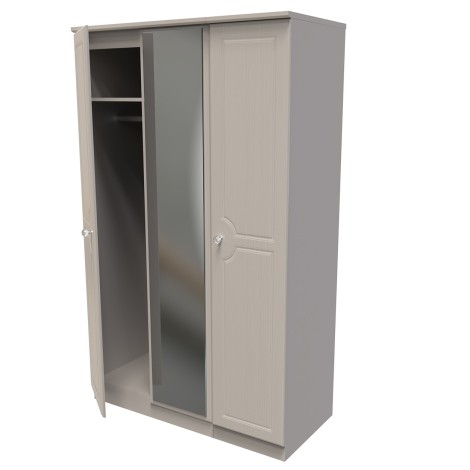 Crystal - 3 Door - Triple - Mirrored Wardrobe - Kashmir Ash Finish