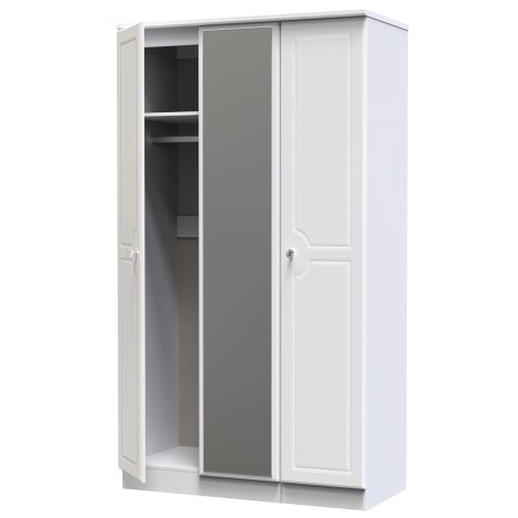 Crystal - 3 Door - Triple - Mirrored Wardrobe - White Ash Finish