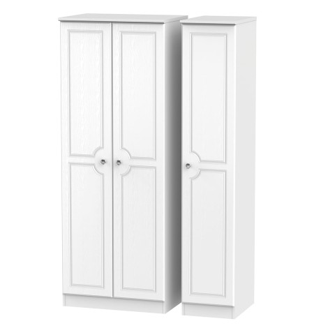 Crystal - 3 Door - Triple - Plain - Tall Wardrobe - White Ash Finish