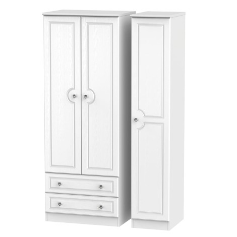 Crystal - 3 Door 2 Drawer - Plain -  Tall - Triple Wardrobe - White Ash Finish