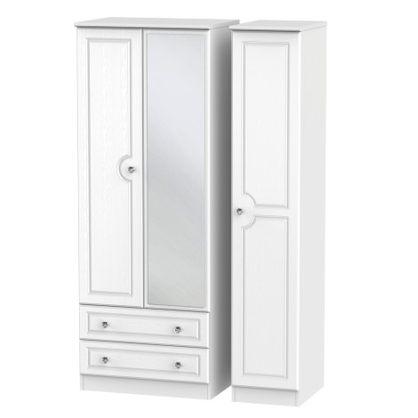 Crystal - 3 Door 2 Drawer - Triple - Tall - Mirrored Wardrobe - White Ash Finish