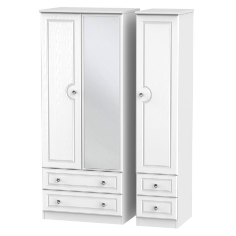 Crystal - 3 Door 4 Drawer - Triple - Mirrored Wardrobe - White Ash Finish