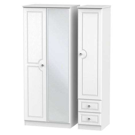 Crystal - 3 Door 2 Drawer - Mirrored - Triple Wardrobe - White Ash Finish