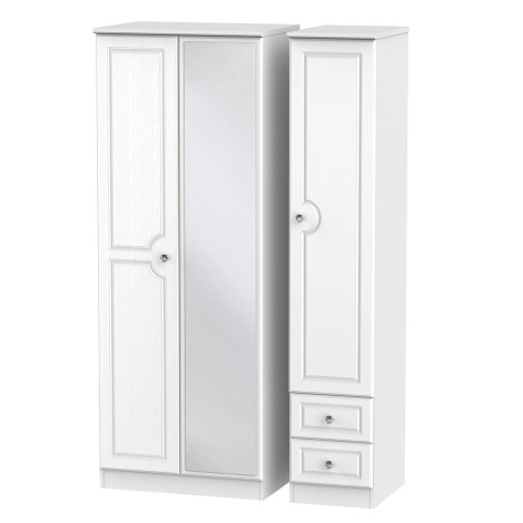 Crystal - 3 Door 2 Drawer - Triple - Mirrored - Tall Wardrobe - White Ash Finish