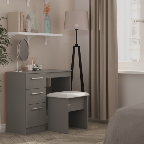 Contrast - Single Pedestal - Dressing Table / Vanity Table / Desk - Dusk Grey Finish