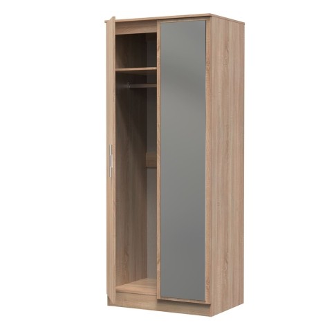 Contrast - 2 Door - Mirrored Medium Robe - Bardolino Oak Finish