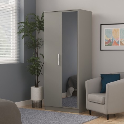 Contrast - 2 Door - Mirrored Wardrobe - Dusk Grey Finish