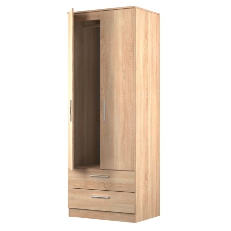 Contrast - 2 Door 2 Drawer - Plain - Tall Wardrobe - Bardolino Oak Finish