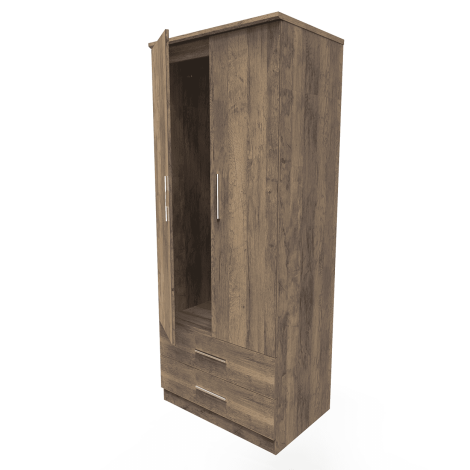 Contrast - 2 Door 2 Drawer - Plain - Tall Wardrobe - Vintage Oak Finish