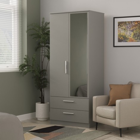 Contrast - 2 Door 2 Drawer - Mirrored Wardrobe - Dusk Grey Finish