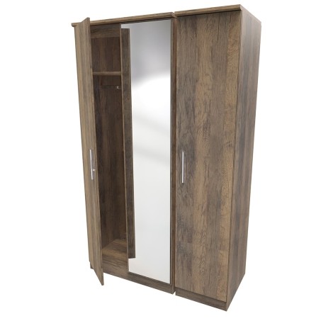 Contrast - 3 Door - Triple - Mirrored Wardrobe - Vintage Oak Finish