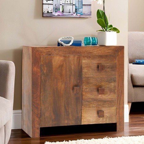 Dakota - Walnut Brown - Mango Wood - 3 Drawer 1 Door Sideboard