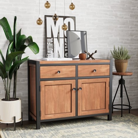 Dominica - Acacia Wood - Small - 2 Door 2 Drawer - Sideboard - Black Metal Frame - Industrial Chic