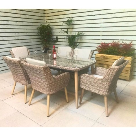 Danielle - Outdoor - Grey - Rectangular - Wicker - 6 Seater Table and Chairs - UV Treated Wicker