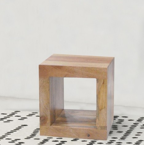 Dakota - Mango Wood - 1 Hole Cube - Diplay Unit / Lamp Table - Light Wood Tone