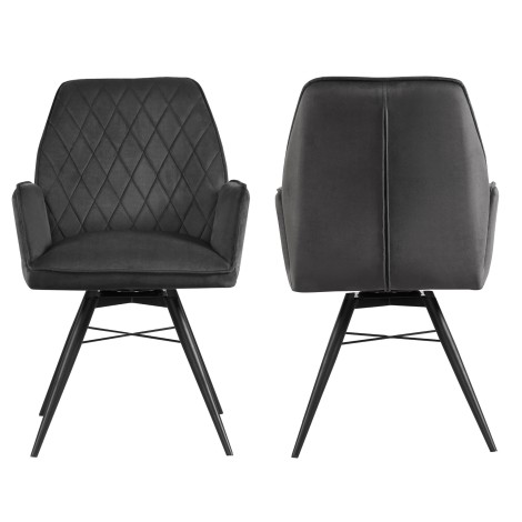 Pair Of - Olivia - Dark Grey - Velvet - Black Metal Leg - Dining Chairs