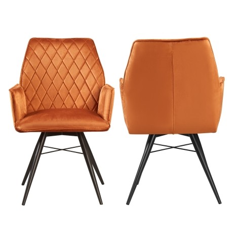 Pair Of - Olivia - Burnt Orange - Velvet - Black Metal Leg - Swivel Base - Dining Chairs