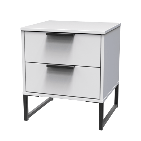 Diego - White Matt - 2 Drawer - Bedside Cabinet  - Black Sleigh Leg