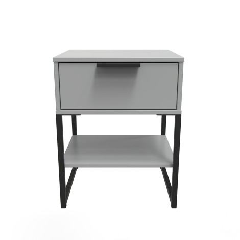 Diego - Dusk Grey - Single 1 Drawer Bedside Table - Black Sleigh Leg