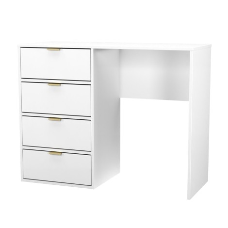 Diego - White Matt - Single Pedestal Dressing Table / Vanity Table / Desk - Gold Sleigh Leg