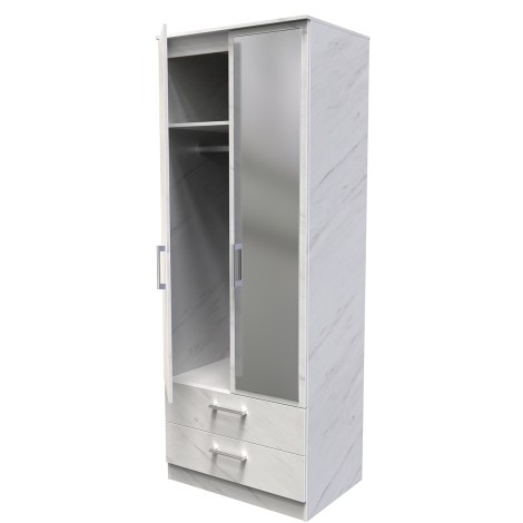 Devon - 2 Door 2 Drawer - Tall - Plain Wardrobe - White Marble Effect