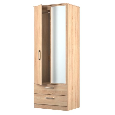 Devon - 2 Door 2 Drawer - Tall - Mirrored Wardrobe - Bardolino Oak Finish