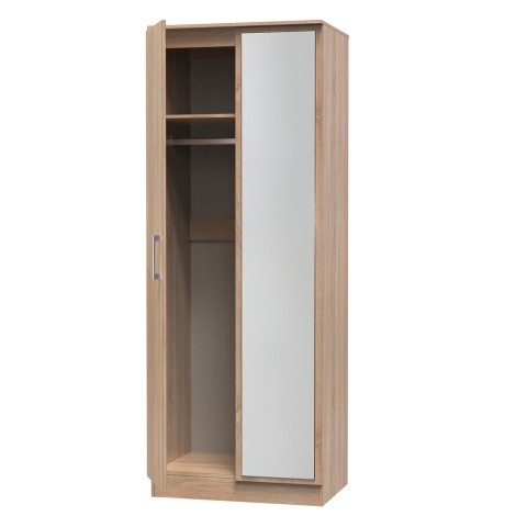 Devon - 2 Door - Double - Tall - Mirrored Wardrobe - Bardolino Oak Finish