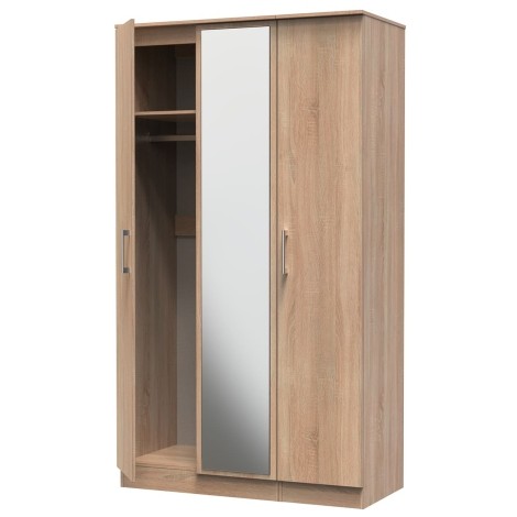 Devon - 3 Door - Triple - Plain - Tall - Mirrored Wardrobe - Bardolino Oak Finish