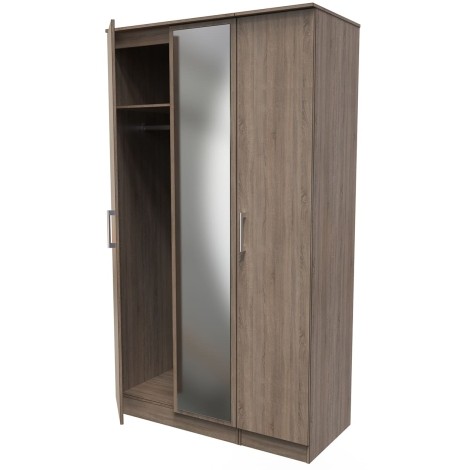 Devon - 3 Door - Triple - Plain - Tall - Mirrored Wardrobe - Darkolino Oak Finish